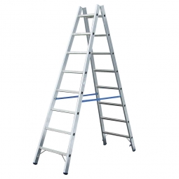 Alu-Sprossen-Doppelleiter mit 2x 8 Sprossen, Leiterhöhe 2200 mm, max. Arbeitshöhe 3800 mm, Gewicht 8,9 kg