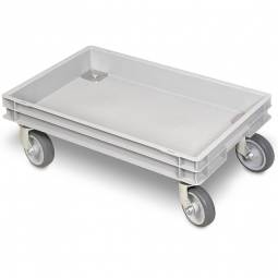 Rollkasten mit 4 Lenkrollen für 600x400mm Eurobehälter, graue Gummiräder, Tragkraft 100 kg, grau