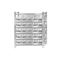 Schüttgutregal, Stecksystem, BxTxH 1590x525x2000 mm, 5 Ebenen, 20 Schüttfächer, 1 Fachboden, glanzverzinkt