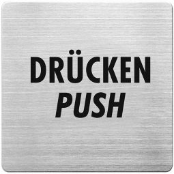 Hinweisschild "Drücken", Edelstahl, HxBxT 90x90x1 mm