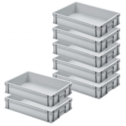Set mit 5 Euro-Stapelbehältern + 2 Behälter GRATIS, Farbe grau, LxBxH 600x400x120 mm
