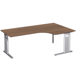 Schreibtisch PREMIUM, Tischansatz rechts, Nussbaum/Silber, BxTxH 2000x800/1200x680-820 mm