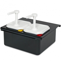Soßenspenderset 2x GN1/6, inklusive Halterung mit Wanne zum Warmhalten oder Kühlen der Soßen