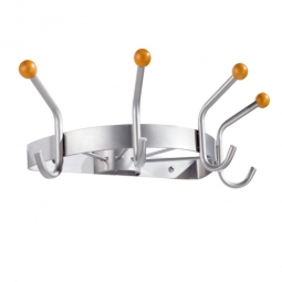 Wandgarderobe, silber, BxT 520x300 mm, mit 4 Doppel-Kleiderhaken mit hellen Holzknöpfen