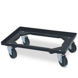 Schwerlast-Transportroller für 600x400 mm Eurobehälter, schwarz, 100 mm Kunststoff-Rad in schwarz, Deck offen, Tragkraft 300 kg