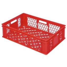 Durchbrochener Eurobehälter mit 4 Durchfassgriffen, LxBxH 600x400x170 mm, 33 Liter, rot