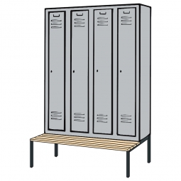 Kleiderspind mit untergebauter Sitzbank und Drehriegelverschluss, BxTxH 1190x500/815x2090 mm