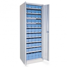 Schrank mit Regalkästen taubenblau, LxBxH 400x117x90 mm, Türen in lichtgrau RAL 7035