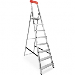 Alu-Stufenleiter mit 8 Stufen, obere Ablage mit Eimerhaken, max. erreichbare Arbeitshöhe 3640 mm