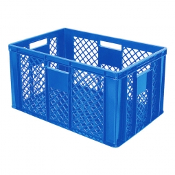 Durchbrochener Eurobehälter mit 4 Durchfassgriffen, LxBxH 600x400x320 mm, 63 Liter, blau