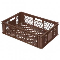 Durchbrochener Eurobehälter mit 4 Durchfassgriffen, LxBxH 600x400x170 mm, 33 Liter, braun