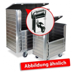 Transportwagen aus Leichtmetall, mit Deckel und Zylinderschlössern, LxBxH 930x530x985 mm, 355 Liter, Tragkraft 250 kg