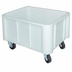 Lebensmittel-Großbehälter, LxBxH 800x600x550 mm, weiß, Boden und Wände geschlossen, verrippter Unterboden, 4 Rollen