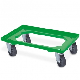 ABS-Kunststoff-Transportroller für 600x400 mm Eurobehälter, grün, 100 mm Kunststoff-Rad in schwarz, Deck offen, Tragkraft 250 kg