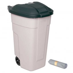 Rolleimer 100 Liter + GRATIS 50 Müllsäcke, BxTxH 510 x 550 x 850 mm, Korpus beige, Deckel anthrazit