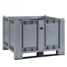 Palettenbox mit 2 Kufen, LxBxH 1200x800x850 mm, grau, Boden/Wände geschlossen, Tragkraft 500 kg