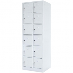 Stahl-Fächerschrank mit Sockel, 2x 6 Fächer, BxTxH 600x490x1800 mm, lichtgrau