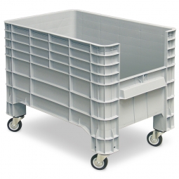 Volumenbox mit 4 Lenkrollen und Auschnitt an der Stirnseite, 276 Liter, LxBxH 1030x630x790 mm, grau