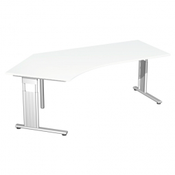 Schreibtisch ELEGANCE 135° links, höhenverstellbar, Dekor Weiß, Gestell Silber, BxTxH 2166x1130x680-820 mm