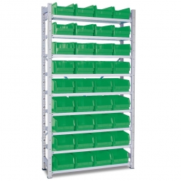 Steckregal, verzinkt, BxTxH 1070x315x2000 mm, 9 Böden, 36 Sichtboxen LB 3 Farbe grün