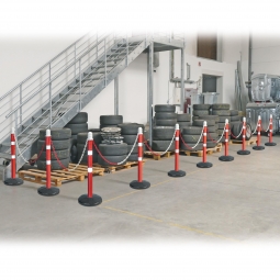 Ketten- / Warnständer Komplett-Set mit 10 Kettenständern, 18 m Kette, Rohr Ø 70 mm, Höhe 1000 mm, Standfuß aus Vollgummi