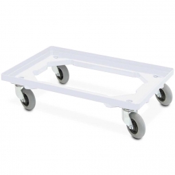ABS-Kunststoff-Flüster-Roller für Euro-Stapelbehälter 600x400 mm, weiß, 100 mm PU-Rad, Deck offen, Tragkraft 250 kg