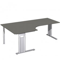 Schreibtisch PREMIUM, Tischansatz links, Graphit/Silber, BxTxH 2000x800/1200x680-820 mm