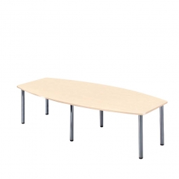 Konferenztisch mit 6 Rundrohrfüßen, chrom, Platte Ahorn, BxTxH 2800x1300/780x740 mm
