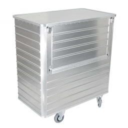 Transportwagen aus Leichtmetall, mit absenkbarer Wand und Deckel, 650 Liter, LxBxH 1280x675x985 mm, Tragkraft 250 kg