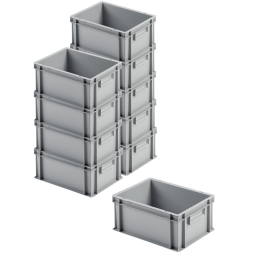 10x Euro-Stapelbehälter mit 2 Griffleisten, LxBxH 400x300x175 mm, grau