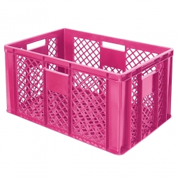 Durchbrochener Eurobehälter mit 4 Durchfassgriffen, LxBxH 600x400x320 mm, 63 Liter, violett