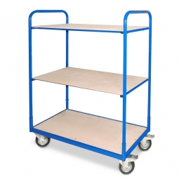 Etagenwagen mit 3 Ebenen, BxTxH 1310x580x1545 mm, 4 Lenkrollen, 2 Rollen mit Feststellbremse