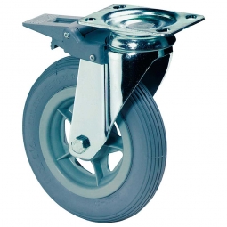 Transportgeräte-Lenkrolle mit Feststellbremse, Rad-ØxB 150x30 mm, Tragkraft 60 kg, grau