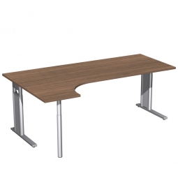 Schreibtisch PREMIUM, Schrankansatz links, Nussbaum/Silber, BxTxH 2000x800/1200x680-820 mm