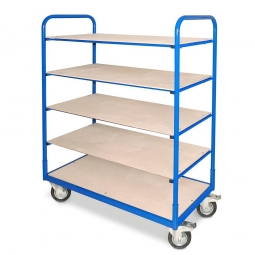 Etagenwagen mit 5 Ebenen, BxTxH 1310x580x1545 mm, 4 Lenkrollen, 2 Rollen mit Feststellbremse