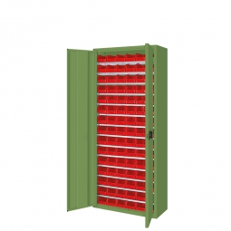 Schrank mit Sichtboxen, mit Türen, BxTxH 700x300x1690 mm, resedagrün RAL 6011