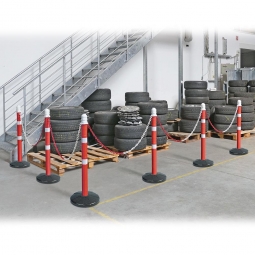 Ketten- / Warnständer Komplett-Set mit 6 Kettenständern, 10 m Kette, Rohr Ø 70 mm, Höhe 1000 mm, Standfuß aus Vollgummi