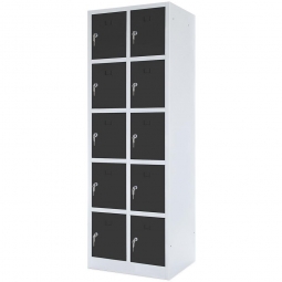 Stahl-Fächerschrank mit Sockel, 2x 5 Fächer, BxTxH 600x490x1800 mm, lichtgrau