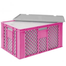 EPS-Thermobox im Stapelkorb mit Deckel, LxBxH 600x400x320 mm, violetter Korb, grauer Deckel