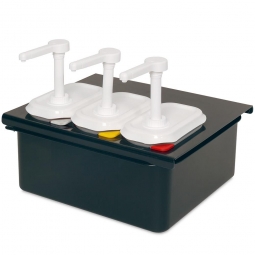 Soßenspenderset 3x GN1/9, inklusive Halterung mit Wanne zum Warmhalten oder Kühlen der Soßen