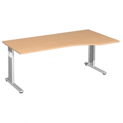 PC-Schreibtisch ELEGANCE rechts, höhenverstellbar, Dekor Buche, Gestell Silber, BxTxH 1800x1000x680-820 mm