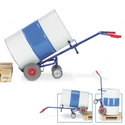 Fasskarre mit Vollgummibereifung, BxH 700x1600 mm, 2 Stützrädern, Tragkraft 250 kg