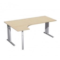 Schreibtisch PREMIUM, Schrankansatz links, Ahorn/Silber, BxTxH 1800x800/1200x680-820 mm