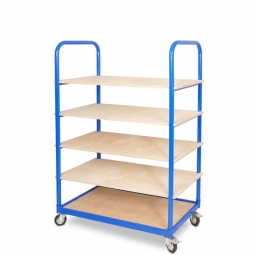 Etagenwagen mit 5 Ebenen, BxTxH 1050x500x1450 mm, 4 Lenkrollen, 2 Rollen mit Feststellbremse
