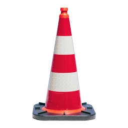 Leitkegel reflektierend, Höhe 500 mm, Kegel in Farbe rot mit 2 weißen Streifen, Gewicht 2,1 kg