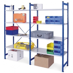 Fachbodenregal Flex mit 8 Fachböden (bestehend aus 1 Grund- und 1 Anbauregal), Stecksystem, BxTxH 2105x415x2000 mm, Tragkraft 100 kg/Boden