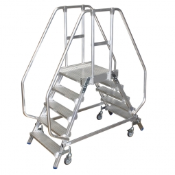Leichtmetall-Podestleiter, Beidseitig besteigbar, mit 2x 5 Aluminiumstufen