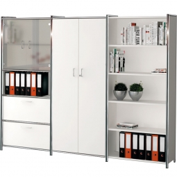 Schrank-Regal-Kombination "FUTURE" 3 Elemente, BxTxH 2360x380x1850 mm, weiß/Chrom/Glas