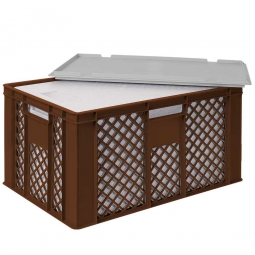EPS-Thermobox im Stapelkorb mit Deckel, LxBxH 600x400x320 mm, brauner Korb, grauer Deckel