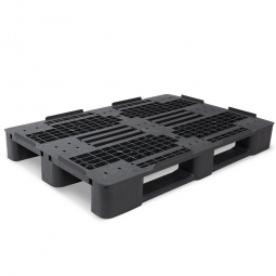 Kunststoffpalette im Euromaß mit 3 Kufen und 22 mm Sicherungsrand, LxBxH 1200x800x145 mm, durchbrochene Deckfläche, schwarz